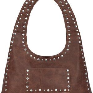 Y2K Studded Hobo Bag Womens PU Leather Tote Daily Use Vintage Chic
